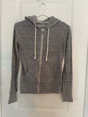 Aeropostale Lightweight Heather Gray Zip Hoodie with White Drawstrings